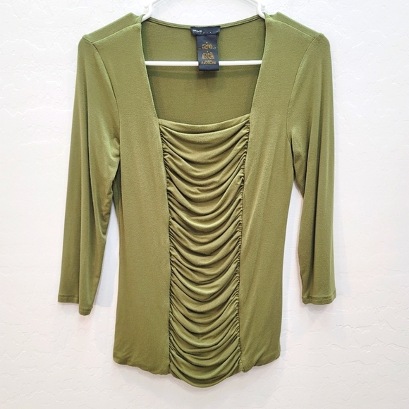 Grace Elements Tops - Grace Elements Green Soft Stretch Ruched Front Blouse Top Women's size Small